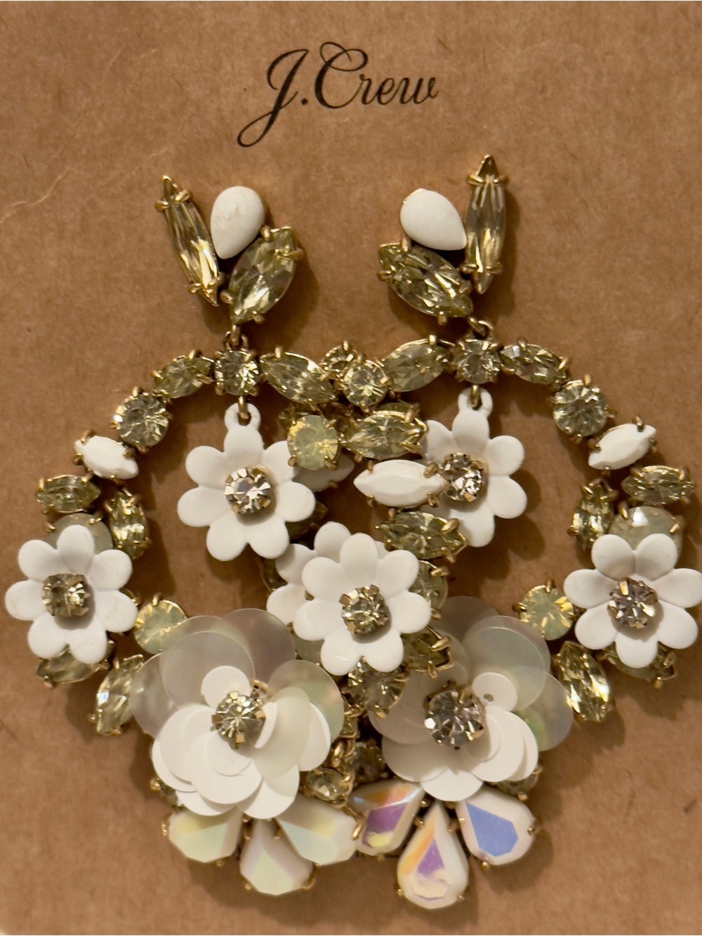 NWT Rare Vintage J.Crew White Garden Wreath Statement Earrings K3680